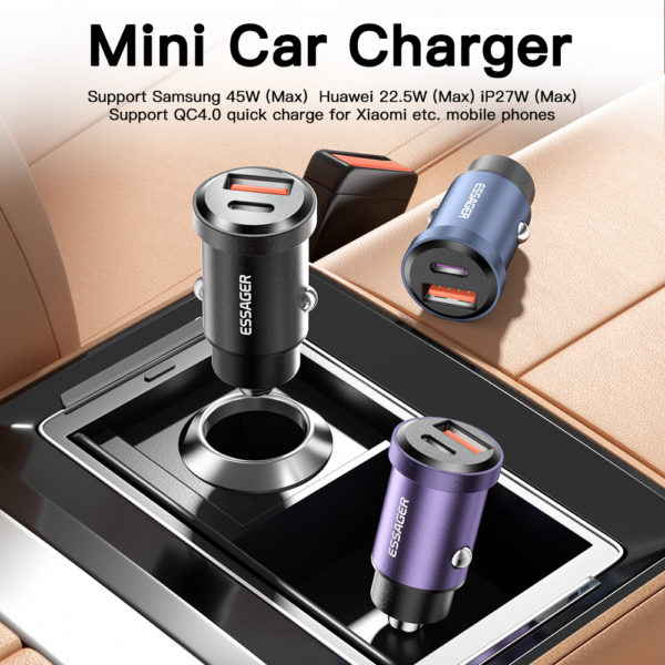 Essager – chargeur de voiture USB type-c 45W QC 4.0 PD 3.0 SCP 5A, charge rapide pour iPhone 14 13 Pro, Huawei Xiaomi Samsung S22 Ultra – Image 2