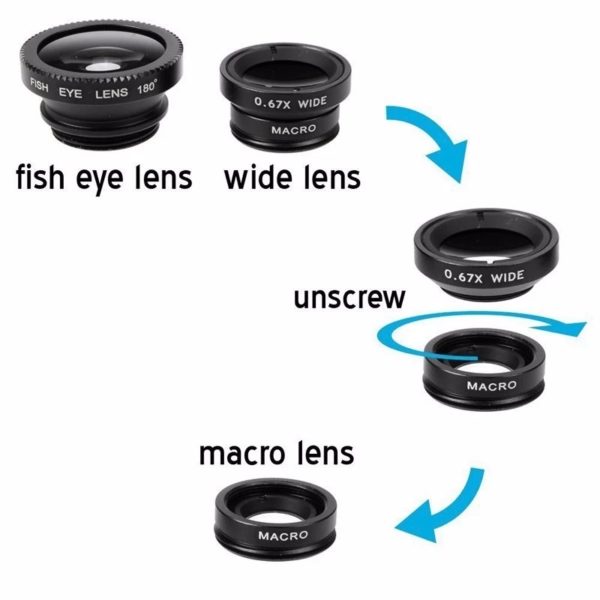 Fish Eye objectif grand Angle Macro Fisheye Zoom pour iphone 12 11 XS MAX X Kit 3