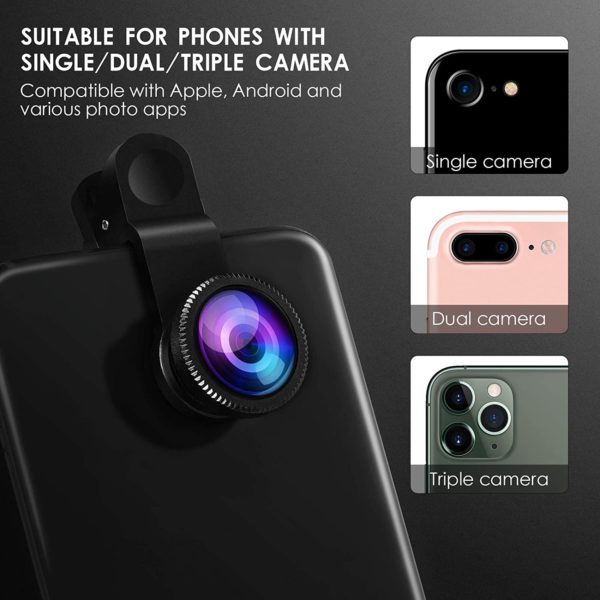 Fisheye – Objectif de Téléphone avec Grand Angle et Macro Œil de Poisson Kits d'Appareil Photo, Clip, Smartphone, 0,67X, Zoom, 3 en 1 – Image 2