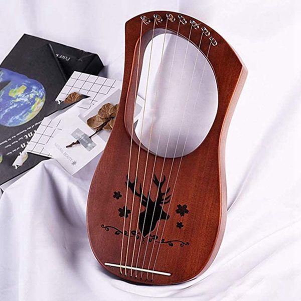 Harpe Lyre 7 cordes en bois massif d acajou Instruments cordes en m tal 2