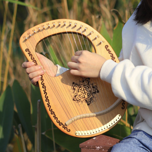 Harpe Lyre en bois 16 cordes Instrument cordes en bois d acajou avec cl de r