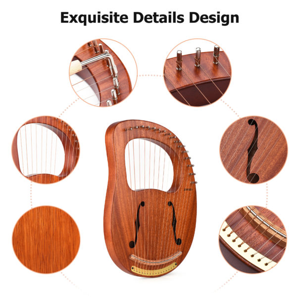 Harpe Lyre en bois de 16 cordes cordes m talliques Instrument en bois massif avec sac 2