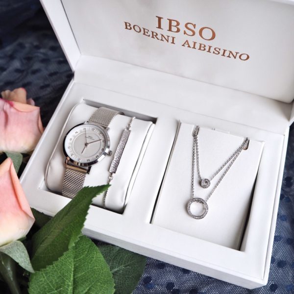 IBSO montre Quartz pour femmes ensemble de bijoux en argent collier et Bracelet en cristal cadeau 4