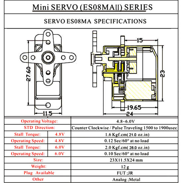 INJORA EMax ES08MA II 12g Servo à engrenage métallique analogique avec support et bras 15T pour voiture RC modèle Axial SCX24 gladiateur pièces de mise à niveau – Image 6