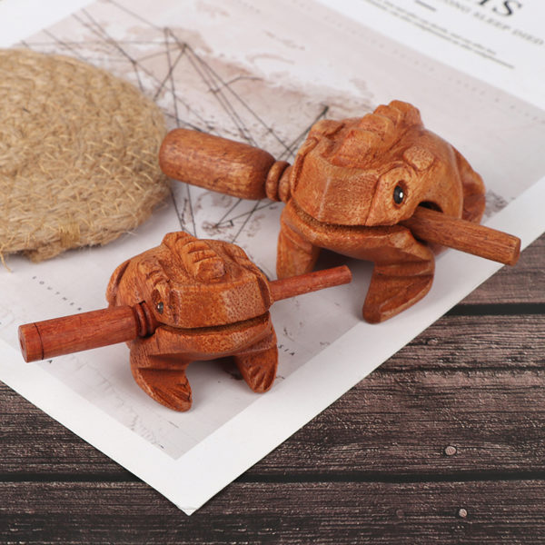 Jouet grenouille porte bonheur en bois clapets animaux argent Instrument Musical Percussion cadeau pour enfants 2