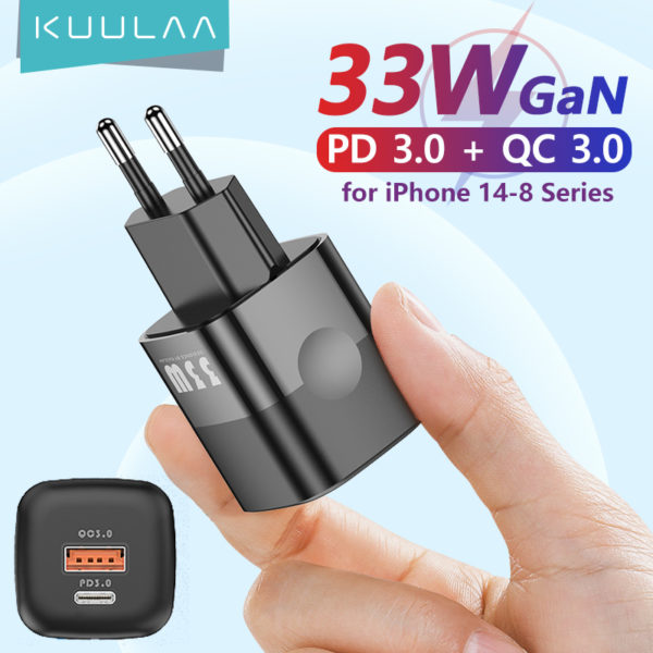 KUULAA – chargeur USB C 33W GaN Type C PD charge rapide pour iPhone 14 13 12 11 Pro Max XS 8 Plus pour iPad Pro Air iPad mini 2021