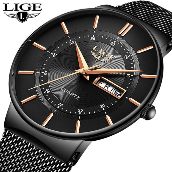 LIGE montre Bracelet Ultra mince de luxe pour femmes Bracelet en maille tanche horloge Quartz 4