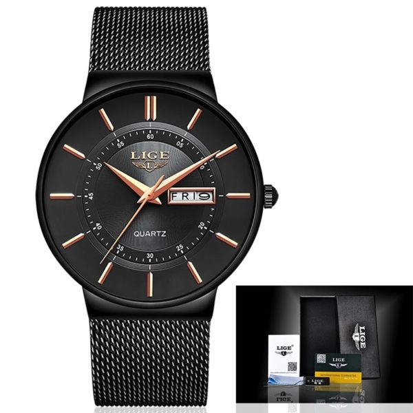 LIGE montre Bracelet Ultra mince de luxe pour femmes Bracelet en maille tanche horloge Quartz 5