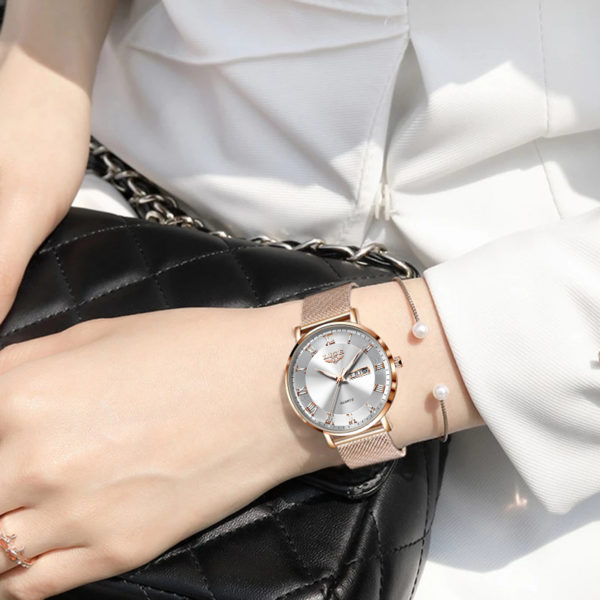 LIGE montre Ultra mince pour femmes Top marque de luxe mode dames horloge en acier inoxydable 3