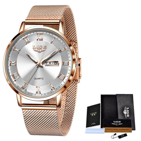 LIGE montre Ultra mince pour femmes Top marque de luxe mode dames horloge en acier inoxydable 5