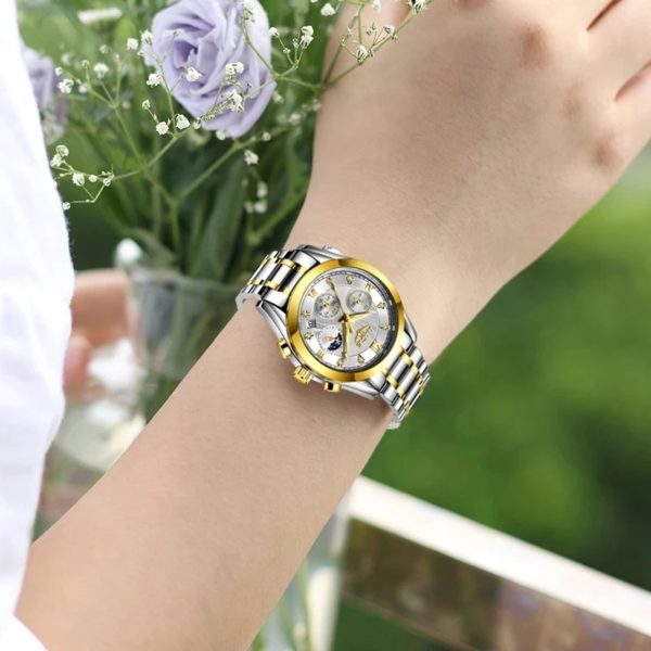 LIGE – montre en or pour femmes, montre-Bracelet en acier créatif, étanche – Image 5