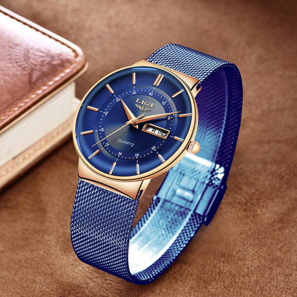 LIGE montres de luxe pour femmes marque de luxe Ultra mince calendrier semaine montre Quartz pour 3