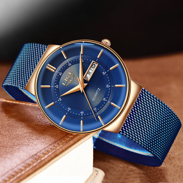 LIGE montres de luxe pour femmes marque de luxe Ultra mince calendrier semaine montre Quartz pour 4