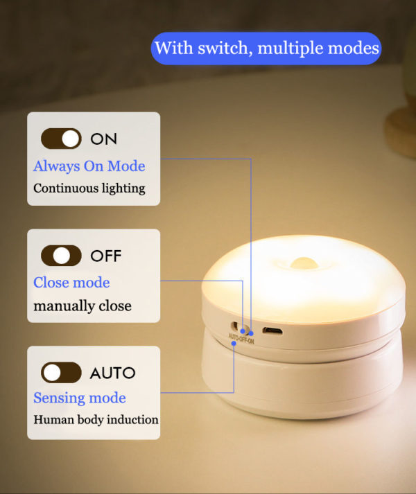Lampe LED Ronde Recharge USB et Capteur de Mouvement Luminaire d conomie d nergie Contr le 2