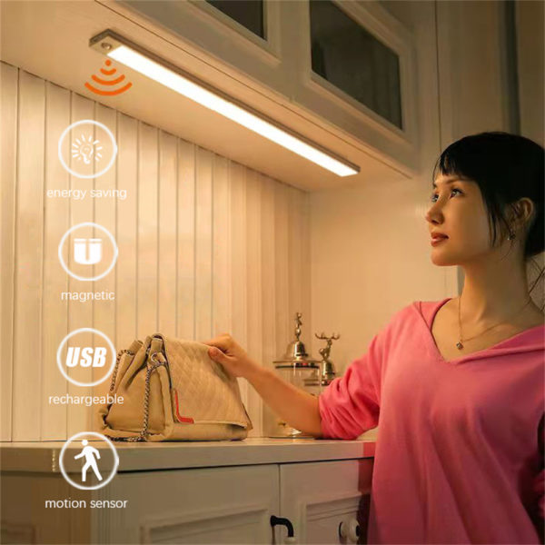 Lampe LED USB Rechargeable avec d tecteur de mouvement luminaire magn tique pour placard de cuisine
