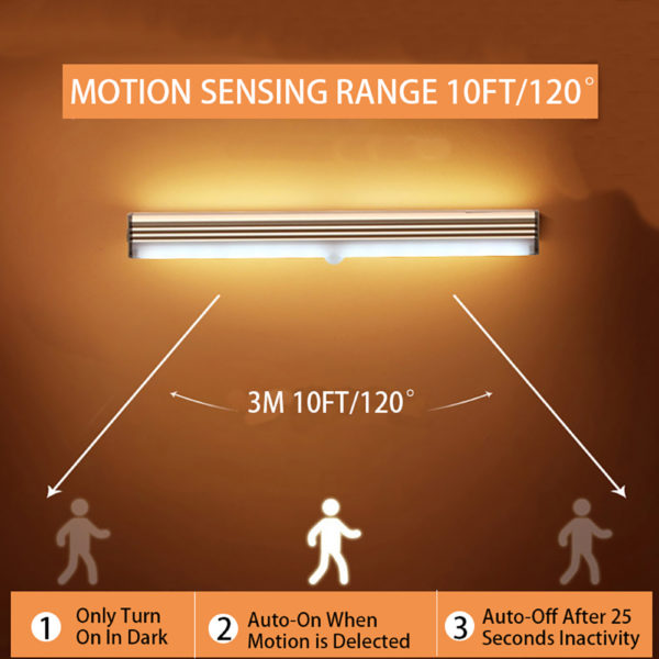 Lampe LED sans fil avec capteur de mouvement PIR, rechargeable par USB, idéal pour une cuisine, un placard, un couloir ou des escaliers, 21/30cm – Image 2