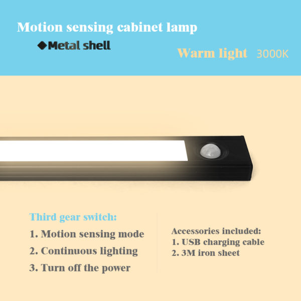 Lampe LED sans fil capteur de mouvement Rechargeable par USB veilleuse pour armoire garde robe sous