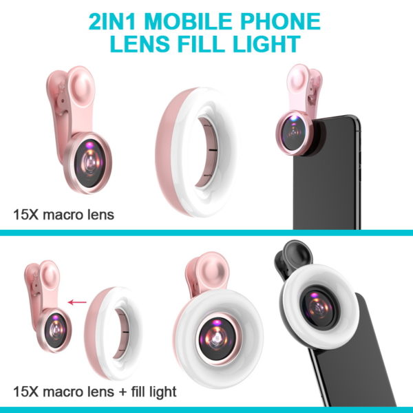 Lumi re de remplissage de t l phone Portable 15X macro lentille Portable Selfie LED anneau 2