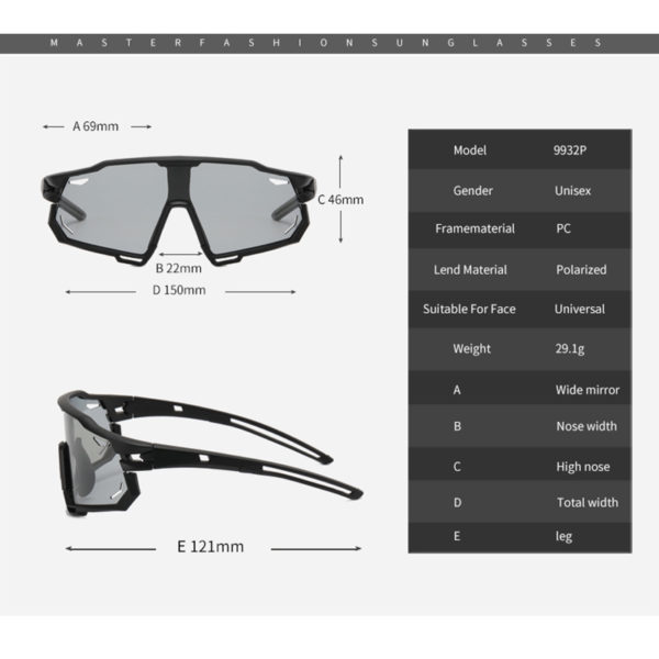 Lunettes de sport polarisées photochromiques pour hommes et femmes, vtt, cyclisme, UV400, lunettes de soleil, lunettes de route, lunettes de vélo – Image 6