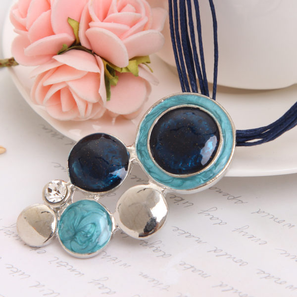 MINHIN ensemble de bijoux bleu pour femmes Design de cercle sp cial pendentif plaqu argent collier 2
