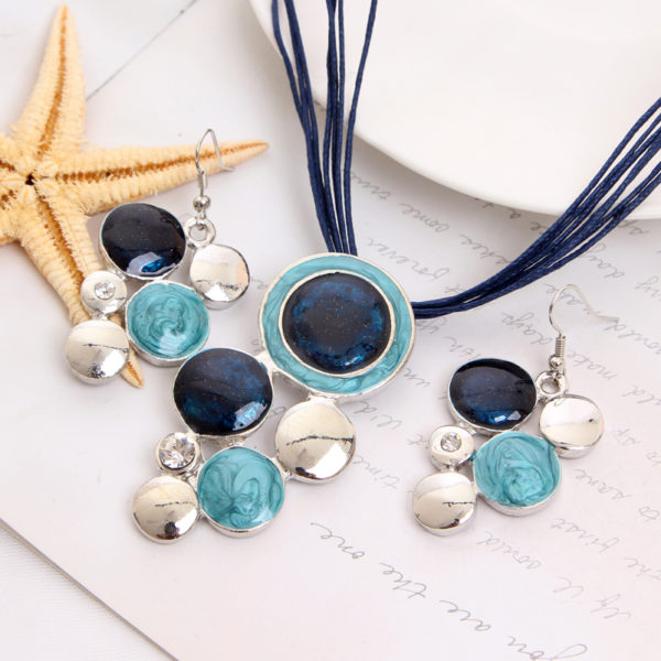 MINHIN ensemble de bijoux bleu pour femmes Design de cercle sp cial pendentif plaqu argent collier