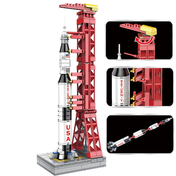 MOC – kit de construction en briques, 11 Saturns V, lancements de fusée, radeaux spatiaux, blocs de construction de ville, modèle classique, Kits, idées, 2023