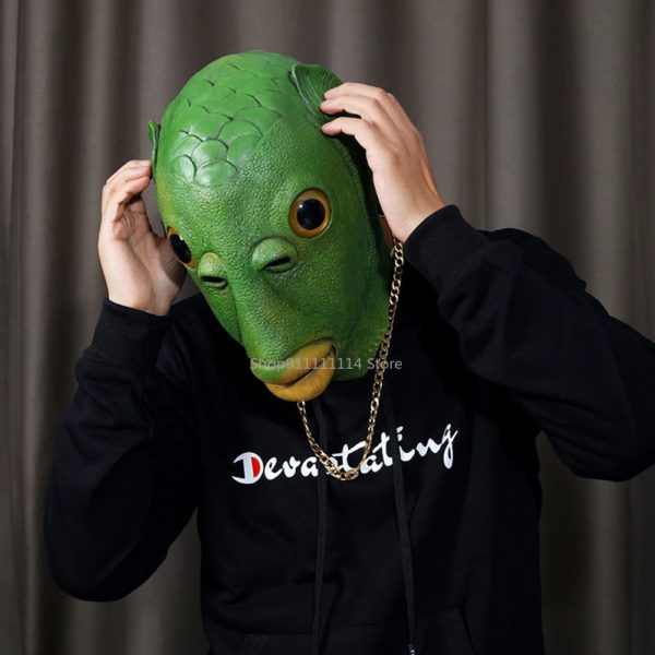 Masque t te de poisson vert jouet amusant Costume de Cosplay unisexe f te de carnaval 1