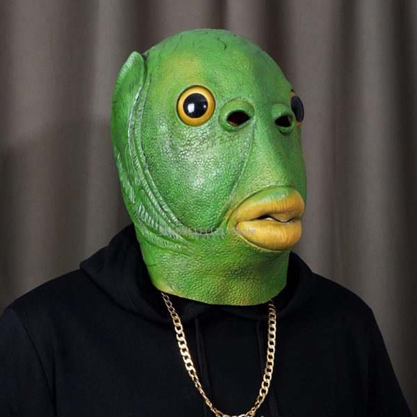 Masque t te de poisson vert jouet amusant Costume de Cosplay unisexe f te de carnaval 3