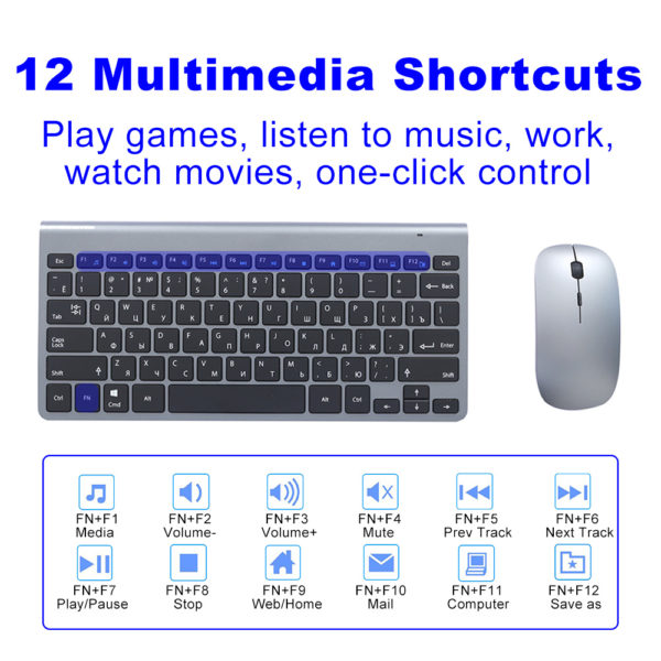 Mini-Clavier et Souris sans Fil Portable Ultra-Mince, Accessoire Ordinateur, Russe, Espagnol, Français, Arabe, Hébreu, 2.4G – Image 5