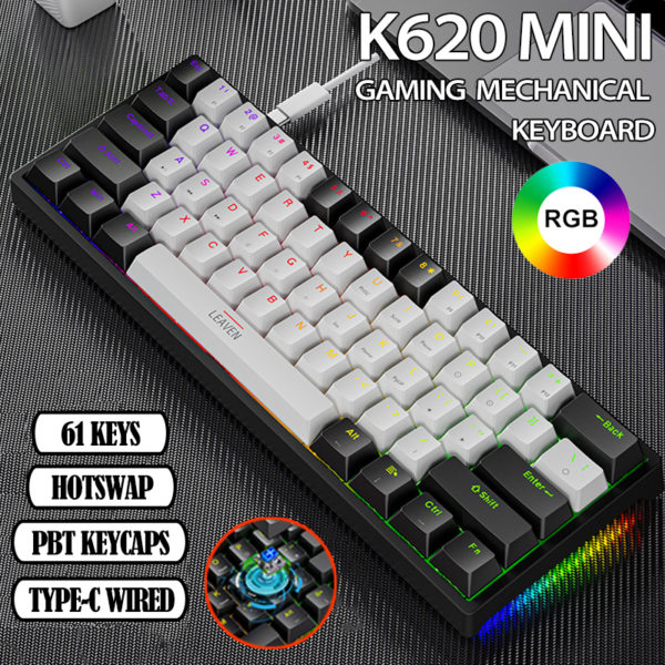 Mini clavier m canique de jeu K620 61 touches RVB change chaud Clavier de jeu filaire