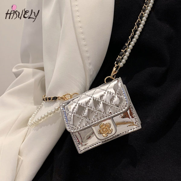 Mini sac en cuir de luxe pour femmes, 2023, sacs camélia suspendus au cou, losange écouteur/rouge à lèvres/clés, sac de perles chaîne poitrine, sac de taille – Image 5
