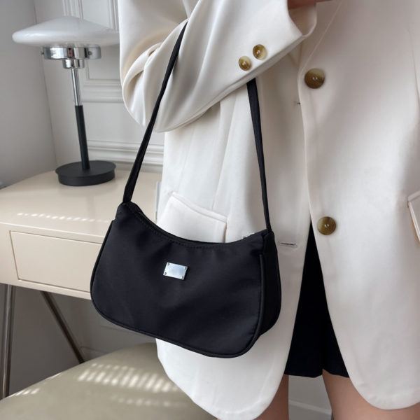 Mini sac à main en Nylon pour femmes, sac à bandoulière de couleur unie, sacoche de luxe de styliste, sac à main rétro pour dames, sacs sous-aisselles, nouvelle collection – Image 3
