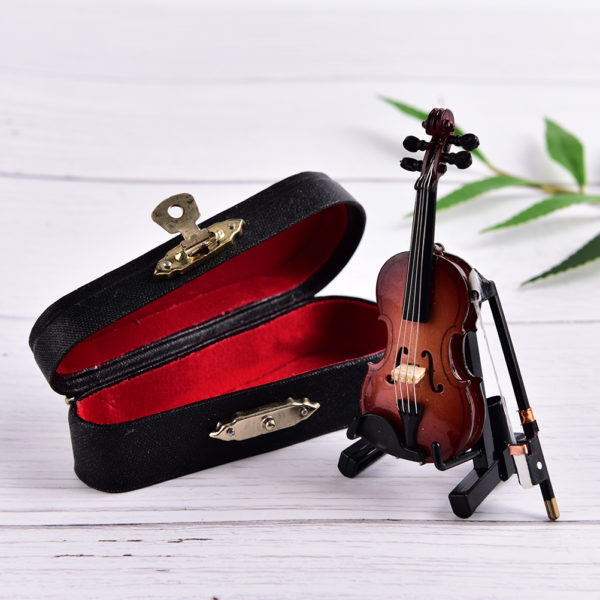 Mini violon avec Support Collection d instruments musicaux miniatures en bois ornements d coratifs jouets musicaux 2