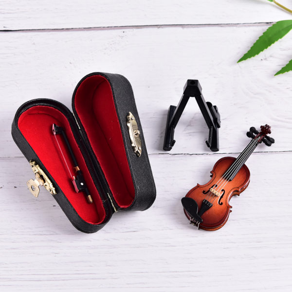 Mini violon avec Support Collection d instruments musicaux miniatures en bois ornements d coratifs jouets musicaux 5