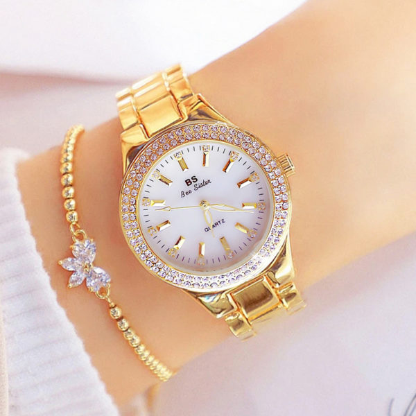 Montre Bracelet en Acier Inoxydable pour Femme Or Diamant Cristal Argent Horloge 2022 2021 1