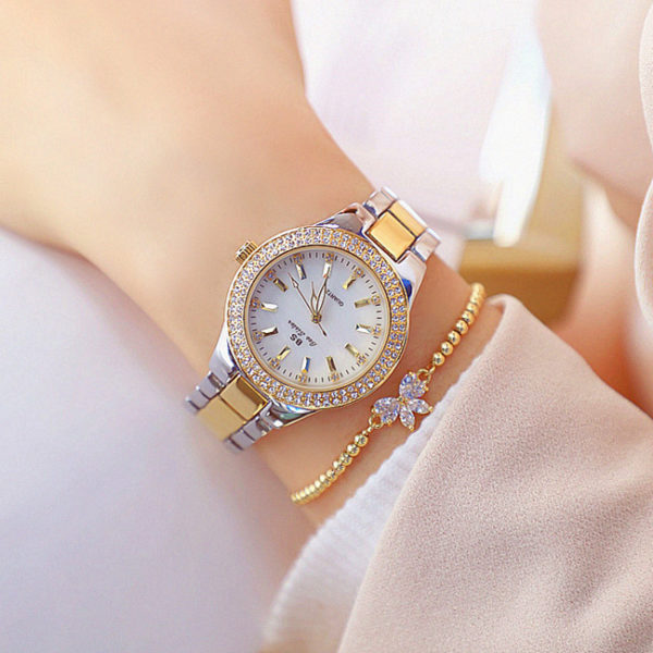 Montre Bracelet en Acier Inoxydable pour Femme Or Diamant Cristal Argent Horloge 2022 2021 2