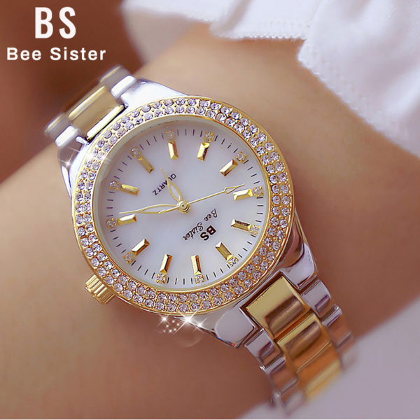 Montre Bracelet en Acier Inoxydable pour Femme Or Diamant Cristal Argent Horloge 2022 2021 3