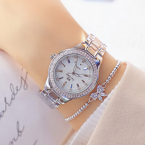 Montre Bracelet en Acier Inoxydable pour Femme Or Diamant Cristal Argent Horloge 2022 2021 5