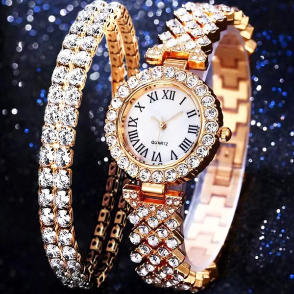 Montre Quartz avec strass pour femmes montre de luxe avec Bracelet en acier bijoux de poignet 1