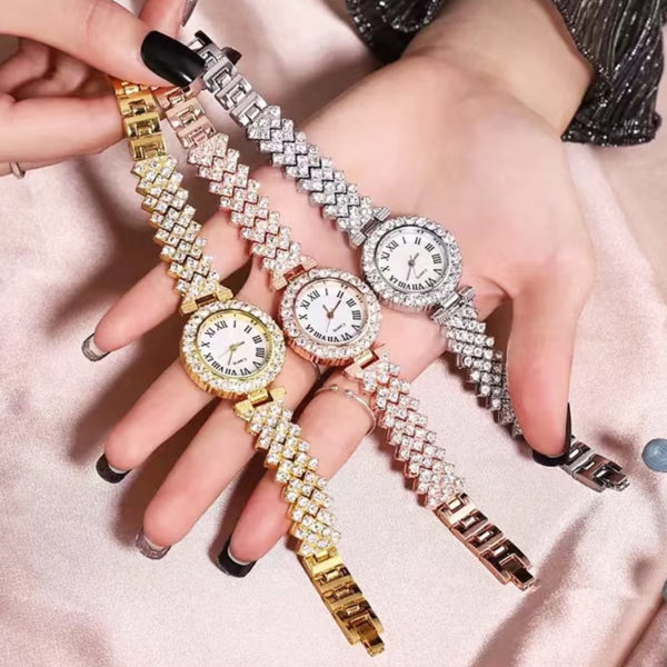 Montre Quartz avec strass pour femmes montre de luxe avec Bracelet en acier bijoux de poignet 2