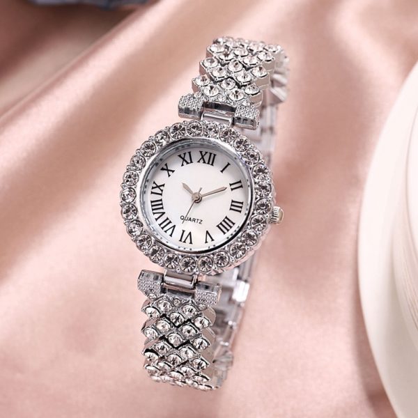 Montre Quartz avec strass pour femmes montre de luxe avec Bracelet en acier bijoux de poignet 3
