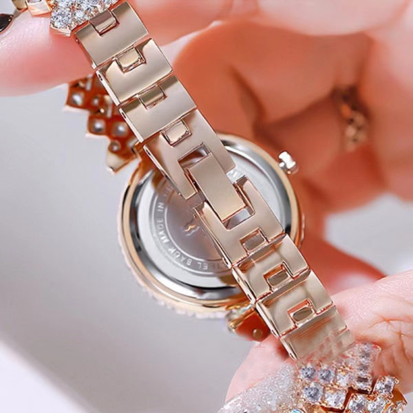 Montre Quartz avec strass pour femmes montre de luxe avec Bracelet en acier bijoux de poignet 4