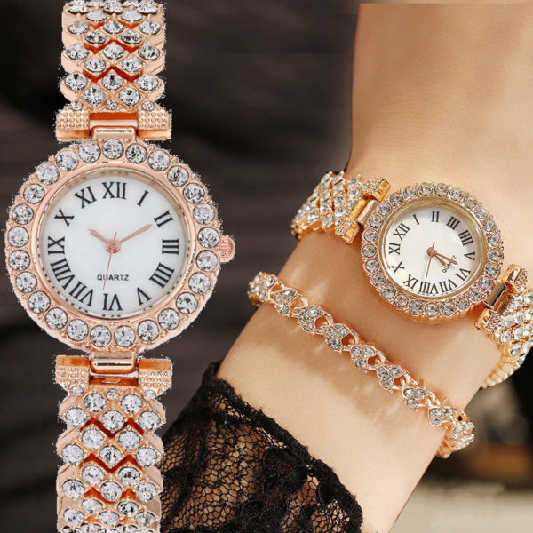 Montre Quartz avec strass pour femmes montre de luxe avec Bracelet en acier bijoux de poignet