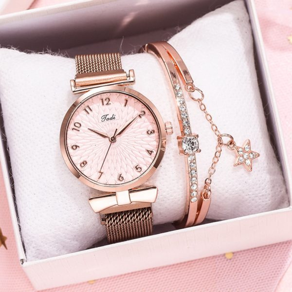 Montre de Luxe Quartz Magn tique pour Femme Bracelet de Sport Horloge avec Cadran Rose 5