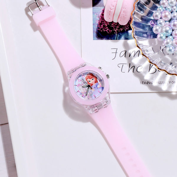 Montre princesse Disney la reine des neiges pour filles, montre lumineuse Elsa pour enfants écoliers, horloge à lumières colorées en Silicone – Image 5