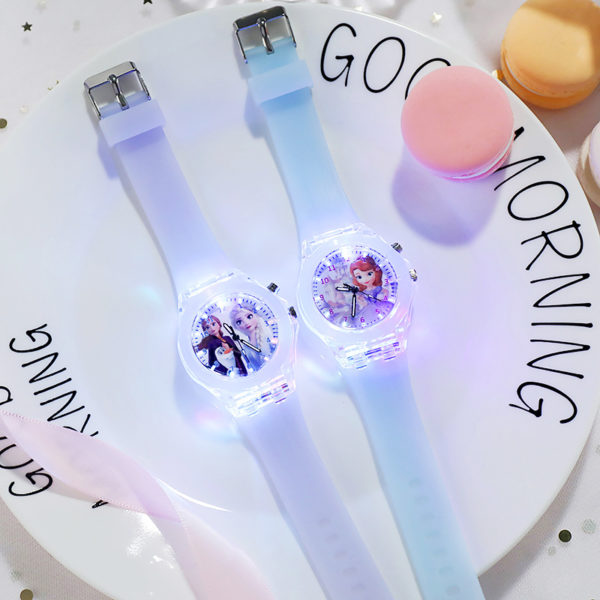 Montre princesse Disney la reine des neiges pour filles, montre lumineuse Elsa pour enfants écoliers, horloge à lumières colorées en Silicone