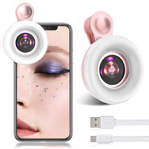Objectif Macro 15X téléphone portable objectif de caméra HD avec anneau LED Flash lumière Smartphone Selfie Live lampe lumière de remplissage