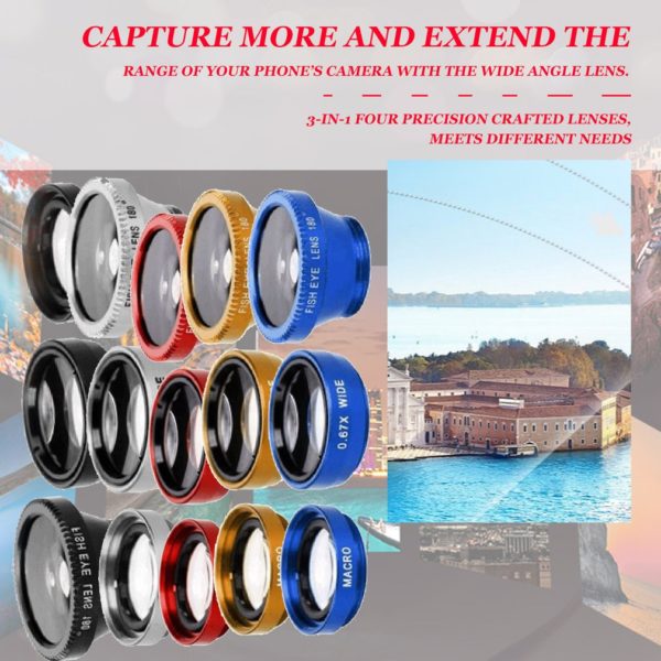 Objectif Macro Fisheye grand Angle 3 en 1, Kits pour caméra, téléphone portable, objectifs oeil de poisson avec Clip 0,67x pour iPhone Samsung tous les téléphones portables – Image 2