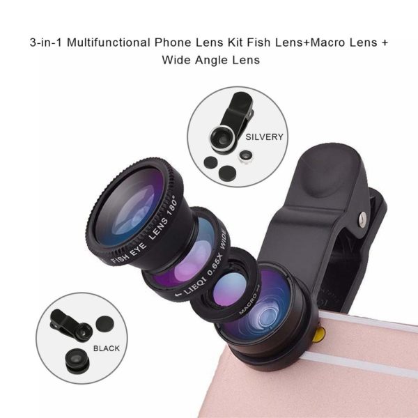 Objectif Macro Fisheye grand Angle 3 en 1, Kits pour caméra, téléphone portable, objectifs oeil de poisson avec Clip 0,67x pour iPhone Samsung tous les téléphones portables