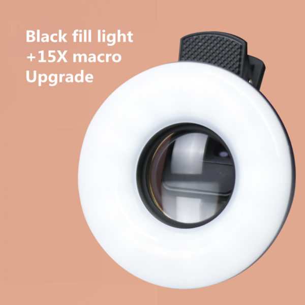 Objectif Macro pour Mobile 15X lumi re annulaire de remplissage lampe de Selfie en direct objectif 2